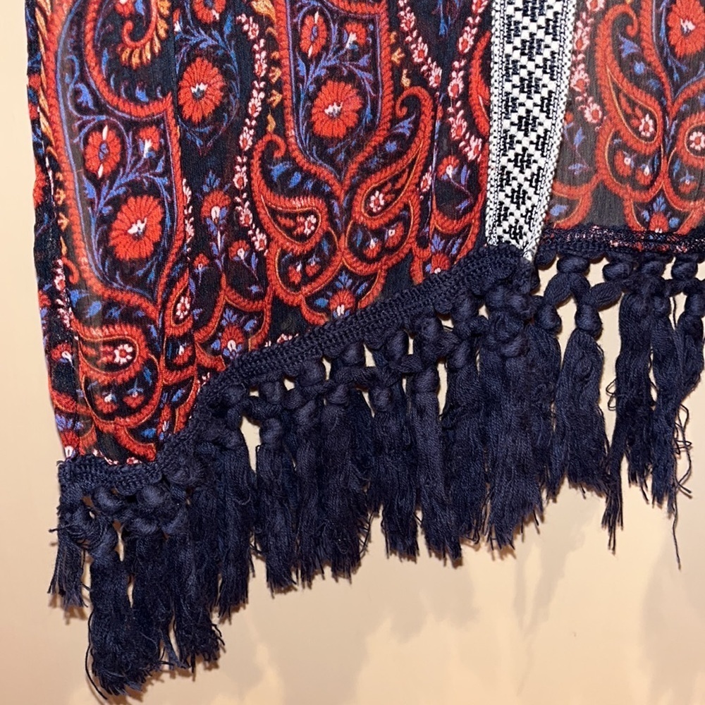 Xhilaration kimono size Large, boho style, split sides. Fringe navy blue - Picture 3 of 7